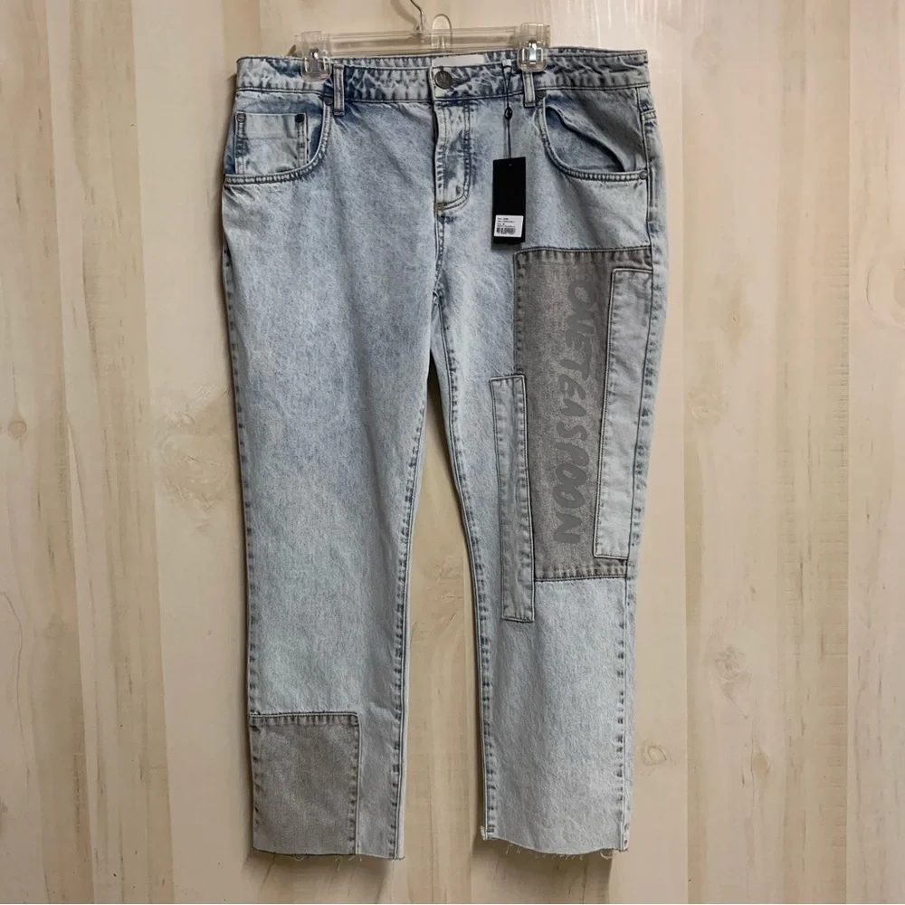 One Teaspoon Blue Graffiti Straight Leg Jeans Size 18 - Picture 9 of 16